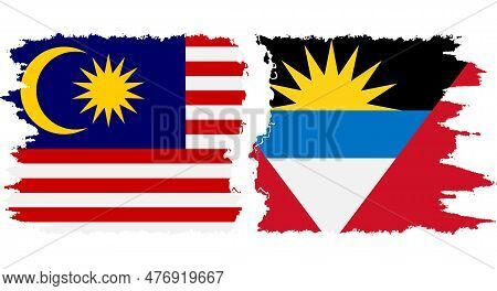 Antigua And Barbuda And Malaysia Grunge Flags Connection, Vector