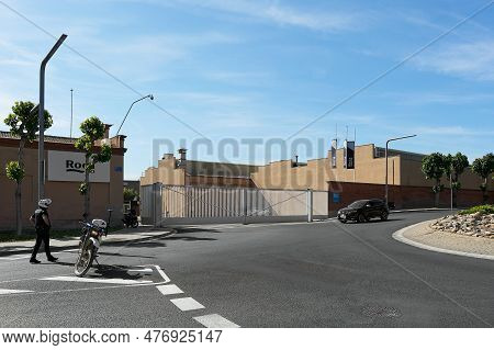 Gava - May 28, 2023: Main Entrance Of The Roca Factory In Gava, Catalonia.