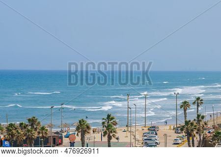 Embankment. Netanya, Israel. May 23, 2023. Palms On The Beach In Netanya Tropical City On The Medite