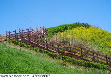 Aerial View Of Oryukdo Sunrise Coastal Walk Along Igidae Trail In Busan, South Korea