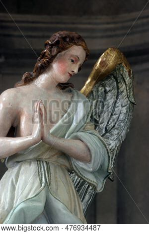Samobor, Croatia - March 28, 2013: Angel, Statue On The Altar In The Church Of The Assumption Of The