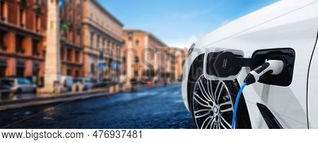 Ev Charging Station For Electric Car In Concept Of Green Energy And Eco Power Produced From Sustaina