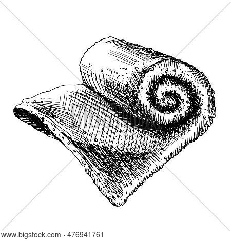 Terry Towel Half Rolled. Hand-drawn Graphics Illustration. Eps Vector, Isolated Object.