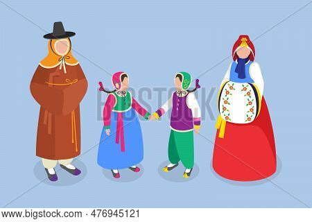 3d Isometric Flat Vector Conceptual Illustration Of Traditional Korean Clothing, Set Of Characters