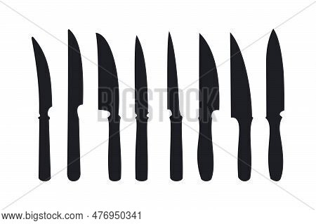 Flat Vector Boning Knife Collection. Chef Knife, Kitchen Scissor, Kitchen Utensil. Meat Cutting Dagg