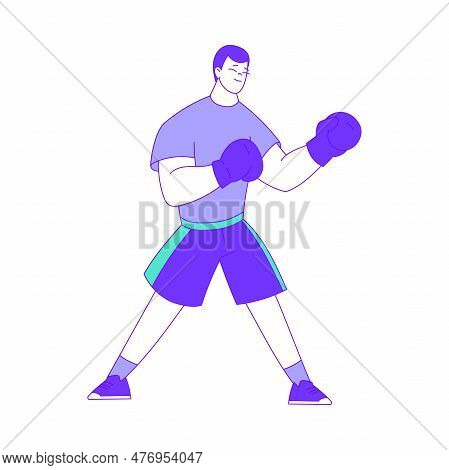 Young Male In Boxing Gloves Doing Intensive Body Training And Sport Workout Vector Illustration