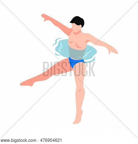 Isometric Aqua Aerobics Composition With Faceless Human Character Water Spot And Sport Equiment Vect