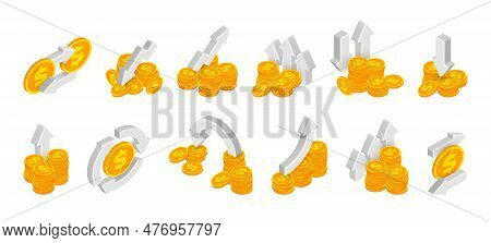 3d Isometric Money Transfer, Cash Back, Dollar Exchange, Money Saving Concept. Vector Investment And