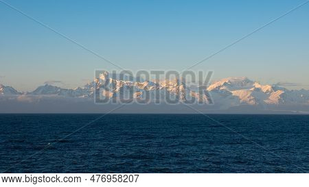 Mountainscape With Horizon In Daylight. Beautiful Natural Mountainscape With Horizon.