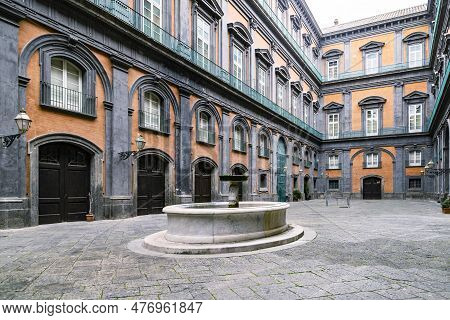 The Yard Of The Royal Palace In The Historical Center Of Naples, Italy