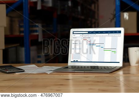 Project Planning Software For Modish Business Project Management On The Computer Screen Showing Time