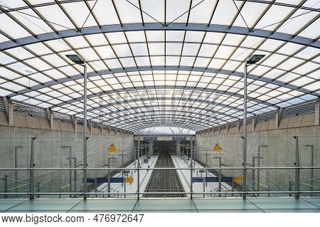 Cologne, Germany - 27. January 2023: Interioer Of The Modern Trainstation Of The Airport Cologne And