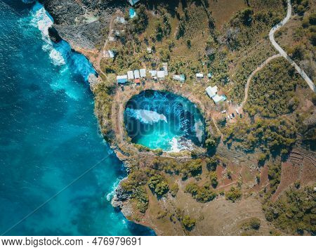 Aerial Drone View Of The Broken Beach, Nusa Penida, Bali. View From Above, Stunning Broken Beach Loc