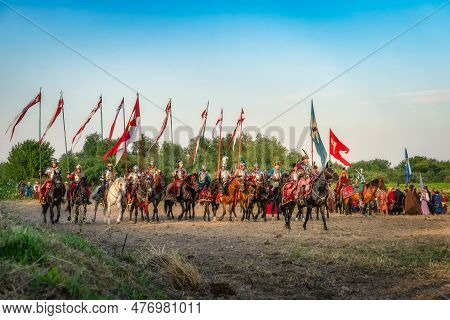 Gniew, Poland, Aug 2020 Castellan Leading His Hussars, Polish Heavy Cavalry, For A Battle, Historica
