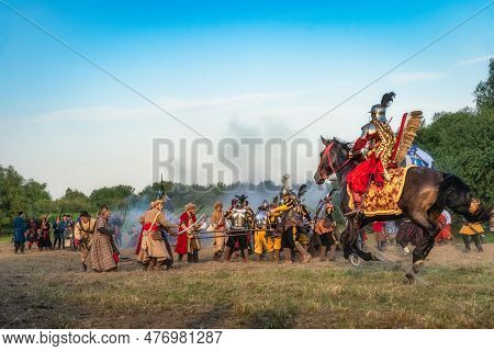Gniew, Poland, Aug 2020 Hussars, Polish Heavy Cavalry, Attacking Enemy Infantry, Historical Reenactm