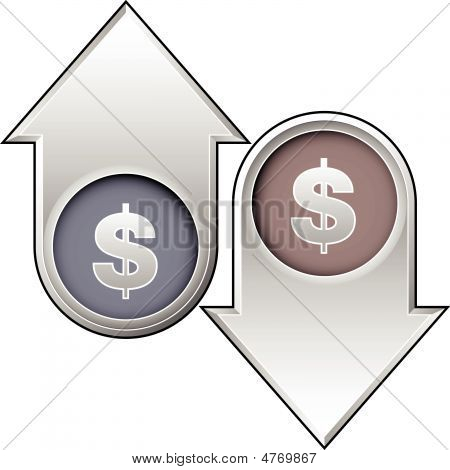 Dolar měny ikona na šipku tlačítka