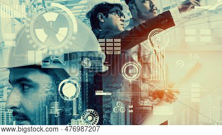 Future Building Construction And Inventive Engineering Project Concept With Hud Hologram Graphic Des