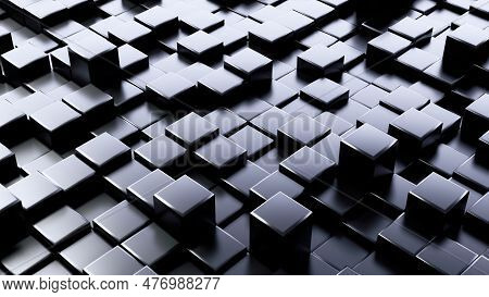 Black 3d Abstract Cubes Surface With Shadows Background Illustration