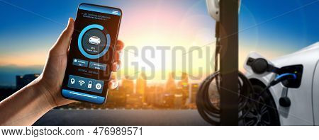 Ev Charging Station For Electric Car With Mobile App Display Charger Status . The Electric Power Is 