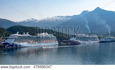 Ketchikan, Alaska Usa - May 27, 2019: Cruise Ship Royal Princess And Norwegian Joy Trip Starts In Po