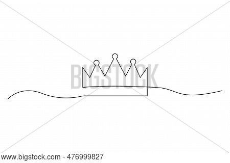 One Line Drawing Of Isolated Crown. Continuous One Line Drawing Of Crown Symbol. Vector Illustration