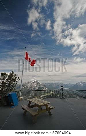 a bench at the peak of Canadian Rocky mountain