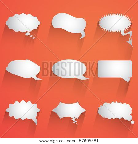 Flat speech bubble icon with long shadow set