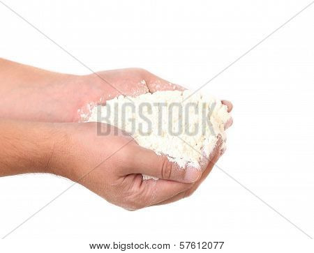 Flour on hands.