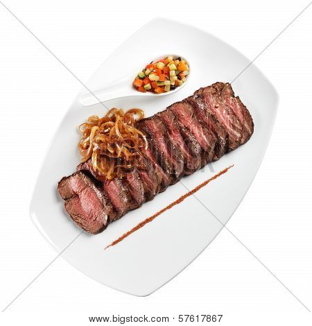 pasta with seafood plate in plate on white background