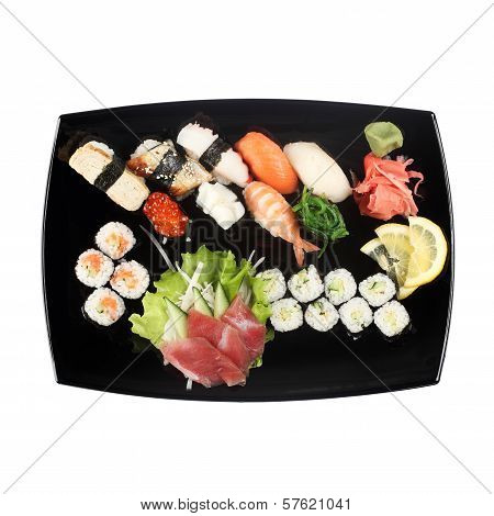 Set Of Sushi On Plate Isolated On White