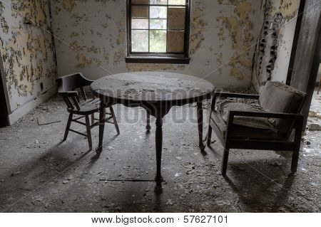 Two chairs in abandoned house