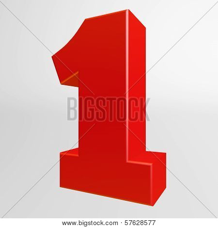 Red Number One On White Background