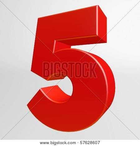 Red Number Five On White Background