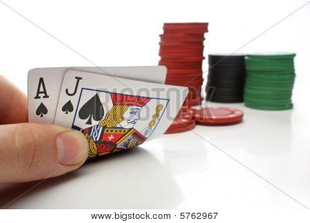 Blackjack. Ihmisen käsi blackjack-kortit