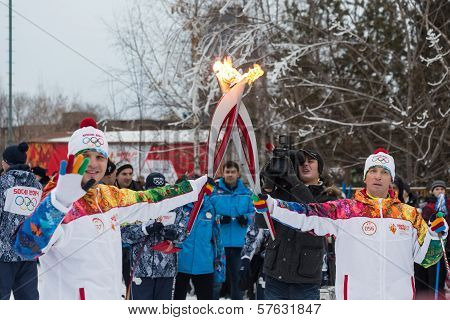 Novosibirsk, Russia - December 7: Passing the torch relay, in Novosibirsk