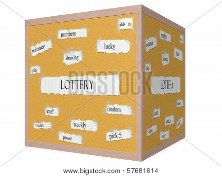 Lottery 3D Cube Corkboard Word Concept
