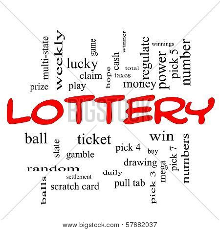Lottery Word Cloud Concept In Red Caps
