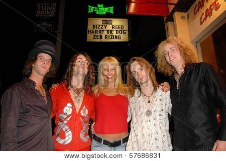 L-R Cody Duke, Scott Foster Harris, Daisy Lang, Steve Preach and Buddy Iahn  at a Zen Rizing Concert. Viper Room, West Hollywood, CA. 08-08-09