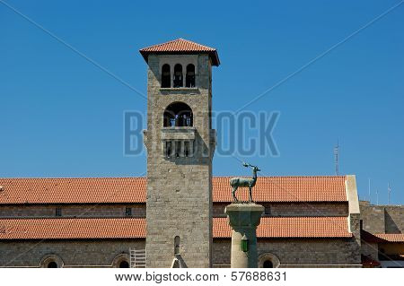 Rhodes Island Landmark, Mandraki Port, Greece. The Historical Port Is Still Used Today As A Marina B