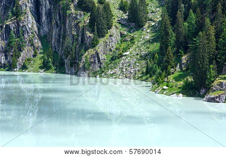 Summer Mountain Canyon And Dam (alps, Switzerland)