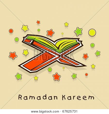 Religious islamic holy book Quran Shareef stars decorated beige background for holy month of Muslim community Ramadan Kareem. 