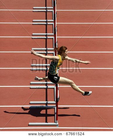 Hurdles Woman Run Track