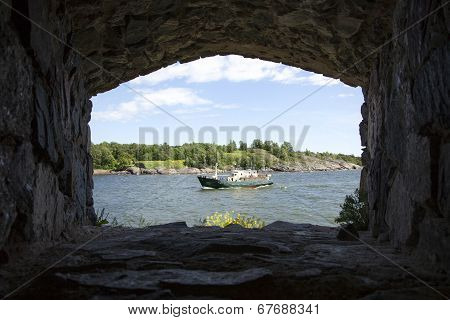 Ship On The Sea Seen From Suomenlinna
