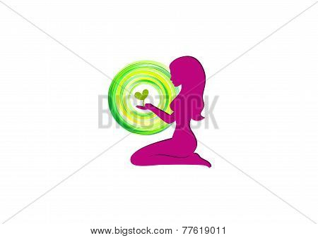 green natural woman beauty logo
