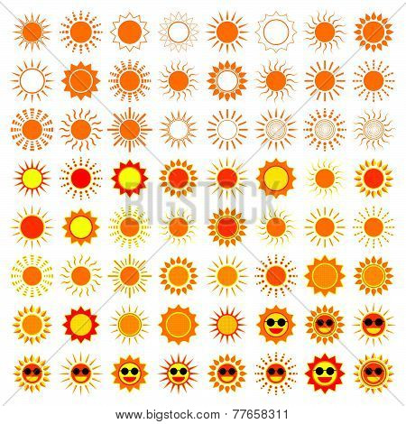 64 Sun Icons On White Background