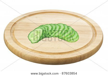 Fresh Cucumber Slices On Deck Isolated On White Background