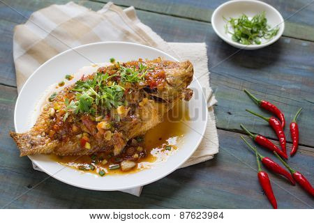 Thai Food : Ingredients Of  Fish Fried With Chili Sweet Sauce
