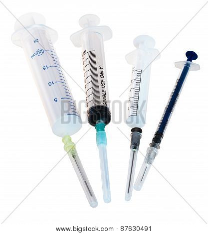 Four New Empty Medical Plastic Disposable Syringes