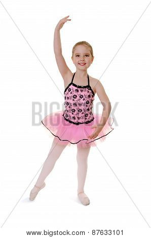 Child Ballet Dancer Does Tendu In Costume