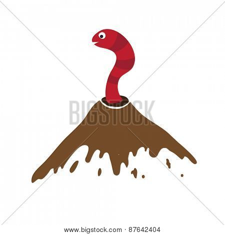 Worm peeking out of the hole, vector illustration